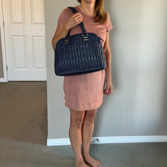 Pierre Cardin Quilted Navy Vegan Leather Tote Bag - Picture 15 of 17